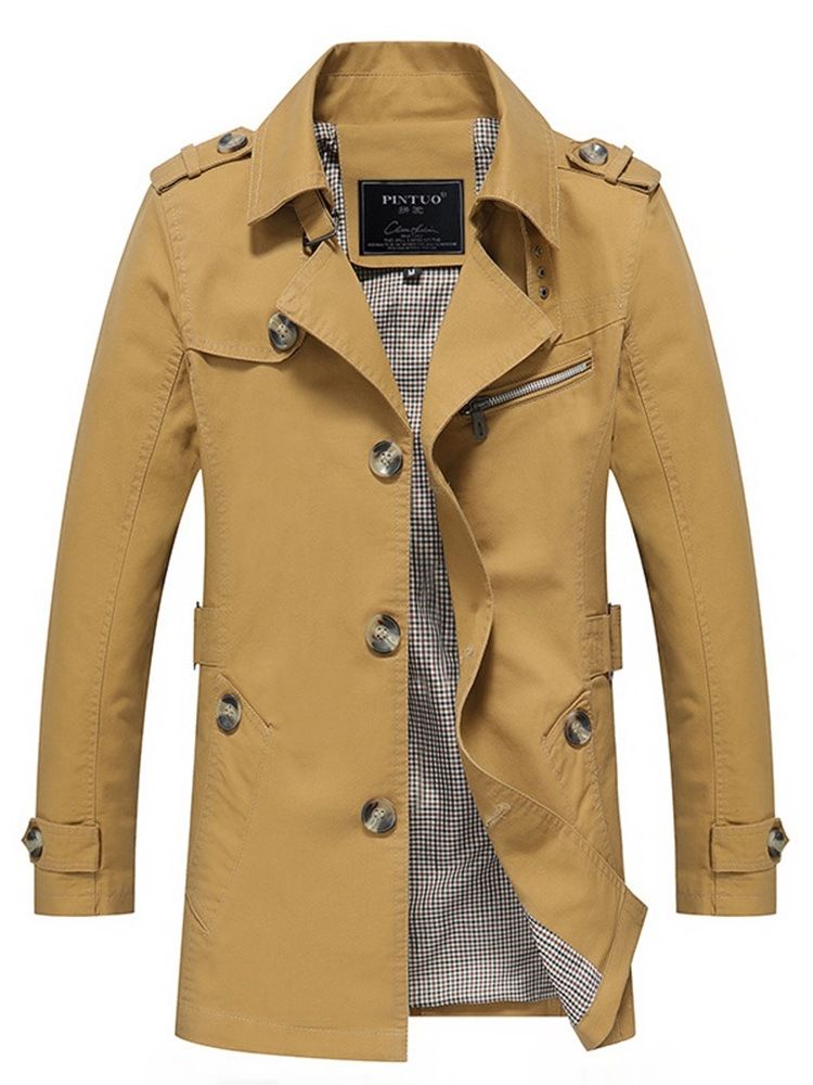 Vanlig Knapp Slim Mellanlång Casual Trench Coat För Män