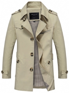 Vanlig Knapp Slim Mellanlång Casual Trench Coat För Män