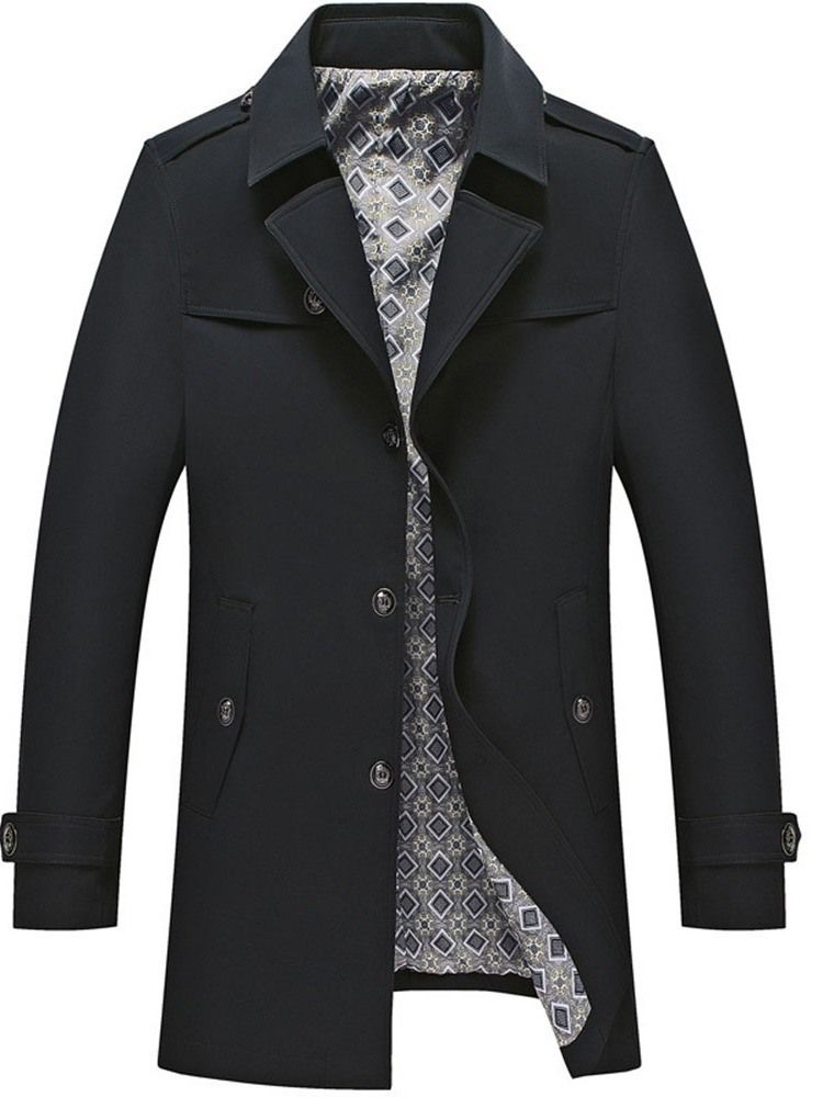 Vanlig Lapel Medellång Höst Casual Trenchcoat För Män