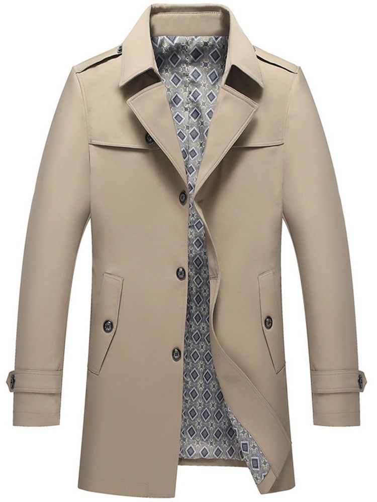 Vanlig Lapel Medellång Höst Casual Trenchcoat För Män