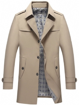 Vanlig Lapel Medellång Höst Casual Trenchcoat För Män