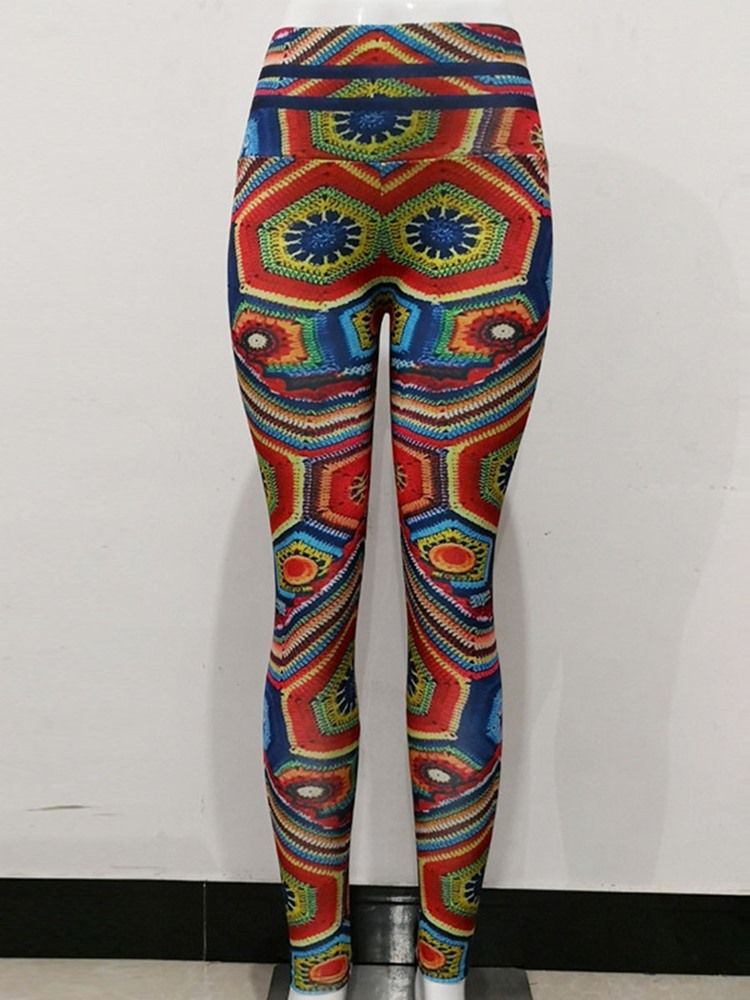 Anti-Svett Geometriskt Polyestertryck Löpande Hellängds Yogabyxor Tiktok-Leggings Med Hög Midja