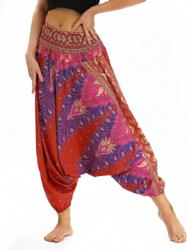 Bohemian Print Elastisk Midja Yoga Harem Byxor