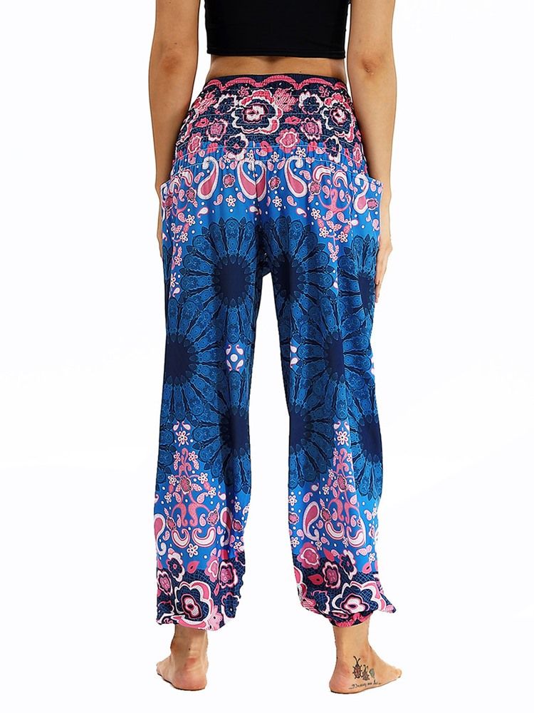 Boho Print Elastisk Midja Yoga Harem Joggingbyxor