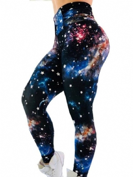 Dam Stjärnhimmel Färgblock Print Gym Sport Yoga Leggings Yogabyxor Tiktok Leggings Med Hög Midja