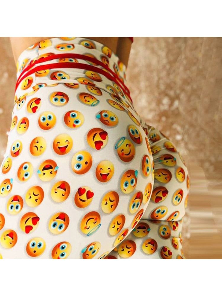 Emoticon Print Quick Dry Leggings För Kvinnor Yogabyxor Tiktok Leggings Med Hög Midja