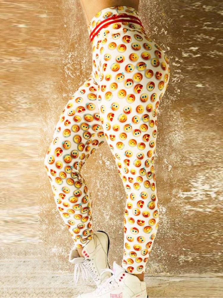 Emoticon Print Quick Dry Leggings För Kvinnor Yogabyxor Tiktok Leggings Med Hög Midja