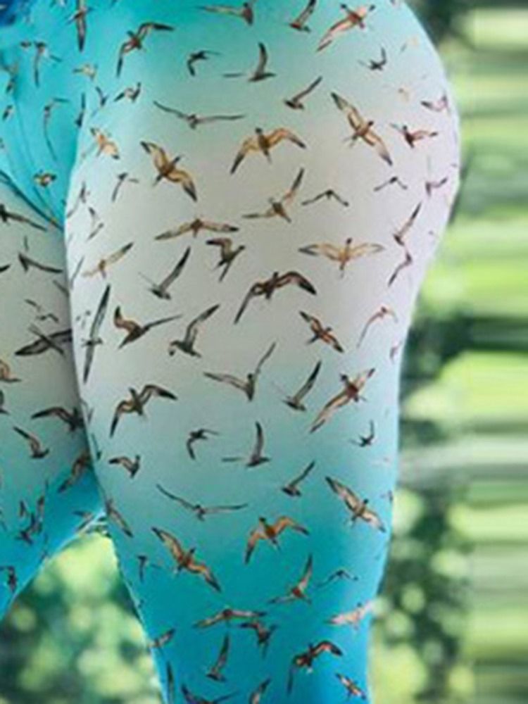 Gradient Bird Print Full Längd Dam Leggings Yoga Byxor Hög Midja Tiktok Leggings