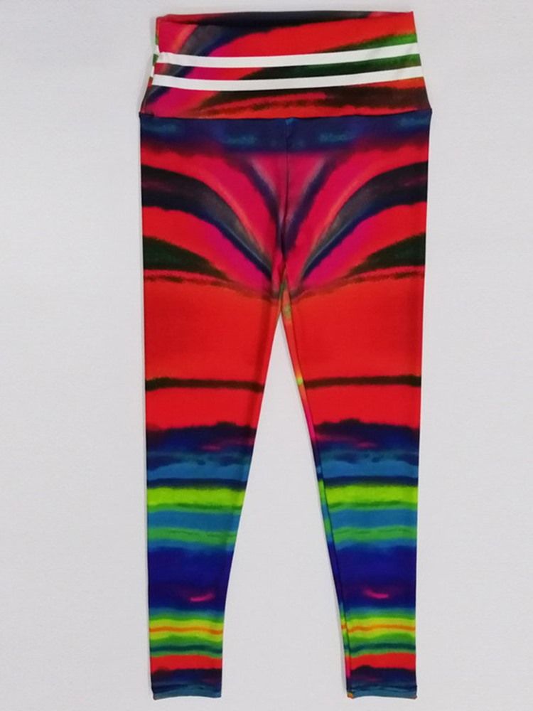 Gradient Polyester Andningstryck Full Längd Yoga Byxor Tiktok Leggings Med Hög Midja