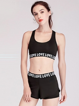 Letter Print Shorts Yoga Sports Sets