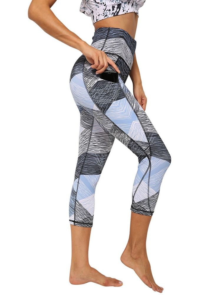 Polyester Quick Dry Pockets Color Block Kvinnliga Badminton Yoga Byxor Hög Midja Tiktok Leggings