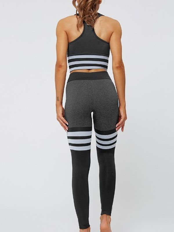 Seamless Joint Stripe Nylon Pullover Yoga Klädeset