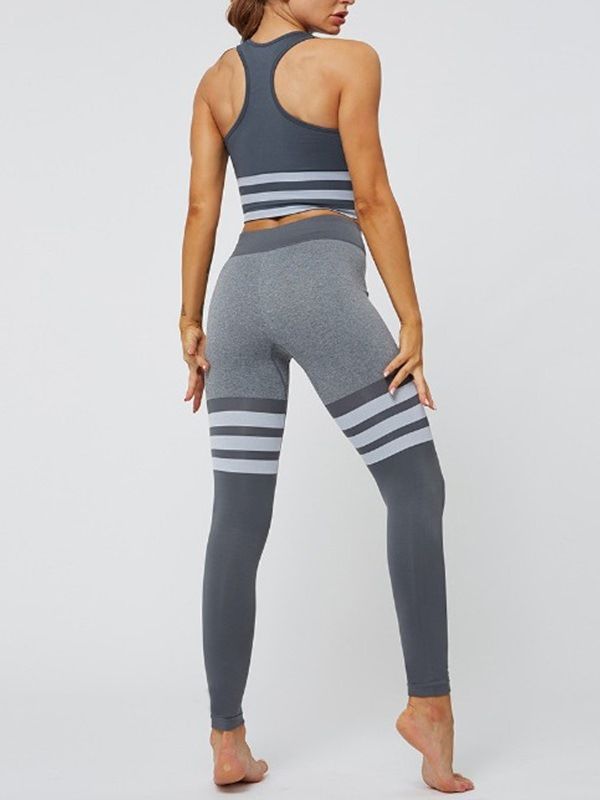 Seamless Joint Stripe Nylon Pullover Yoga Klädeset