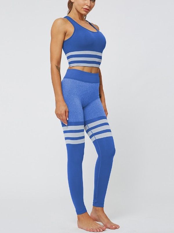 Seamless Joint Stripe Nylon Pullover Yoga Klädeset