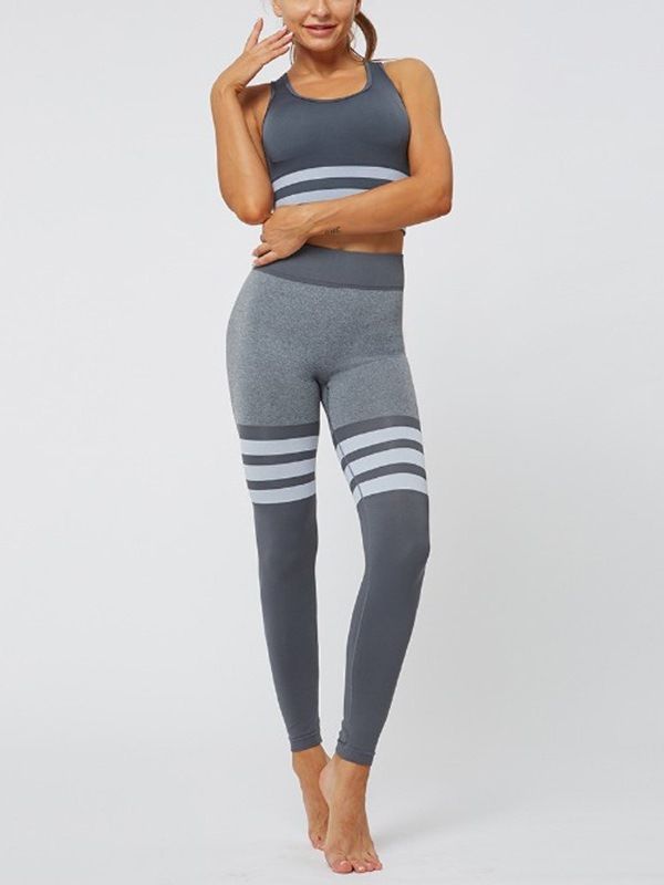 Seamless Joint Stripe Nylon Pullover Yoga Klädeset