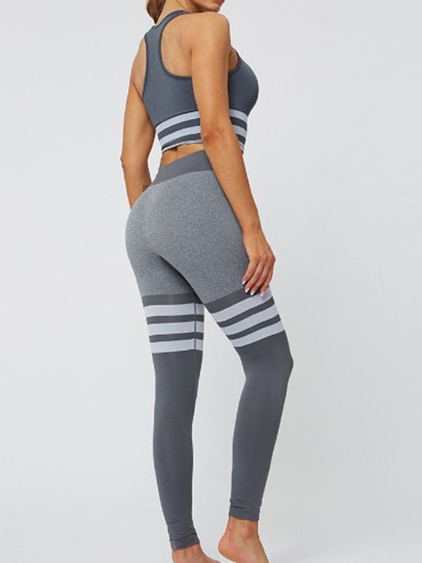 Seamless Joint Stripe Nylon Pullover Yoga Klädeset