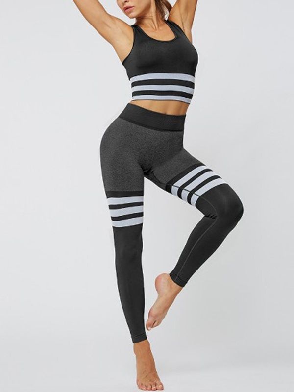 Seamless Joint Stripe Nylon Pullover Yoga Klädeset