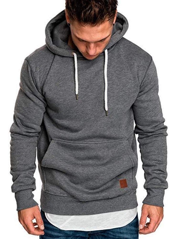 Enfärgad Huvtröja Med Snörning För Män Casual Hoodies