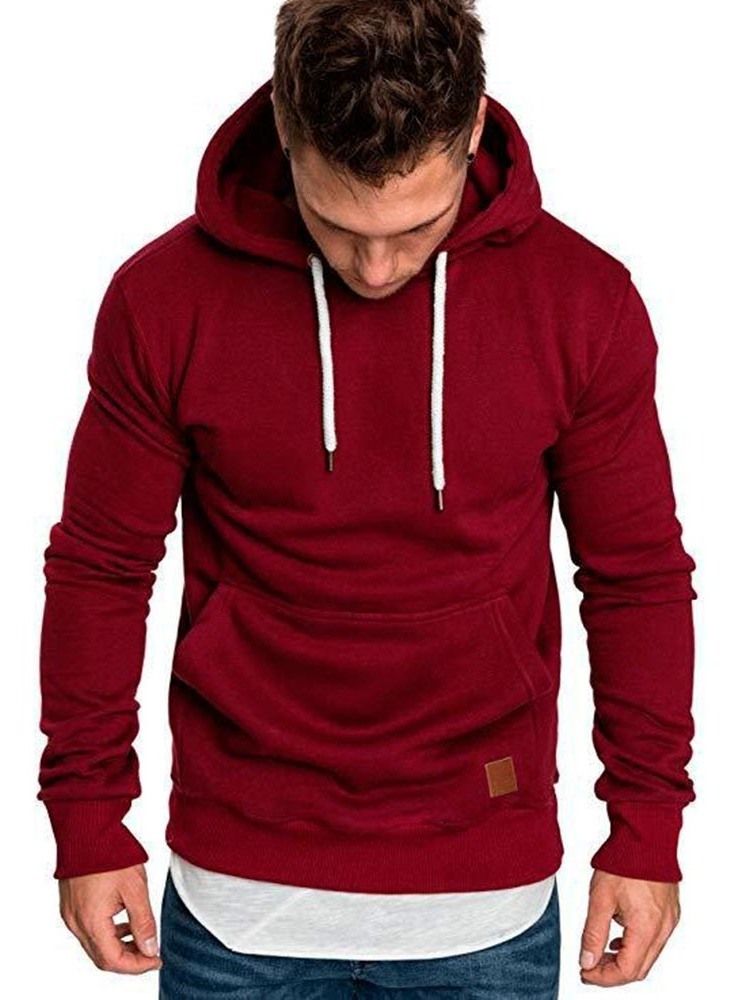 Enfärgad Huvtröja Med Snörning För Män Casual Hoodies