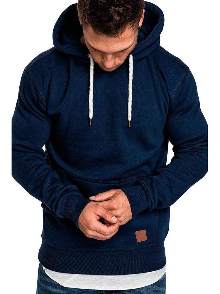 Enfärgad Huvtröja Med Snörning För Män Casual Hoodies