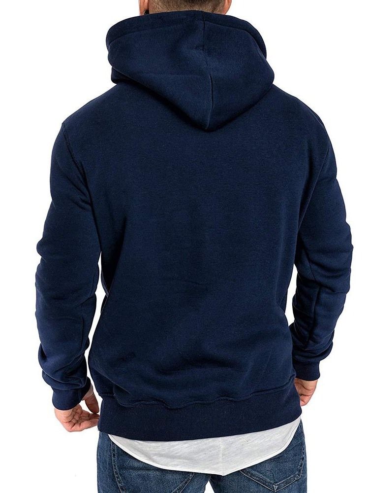 Enfärgad Huvtröja Med Snörning För Män Casual Hoodies