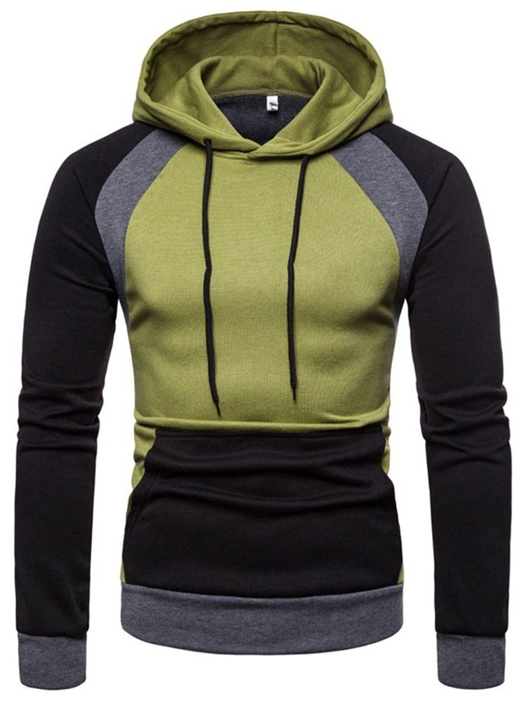 Pullover Color Block Pocket Hooded Slim Herrhuvtröjor