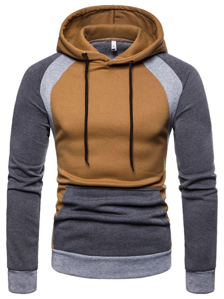 Pullover Color Block Pocket Hooded Slim Herrhuvtröjor