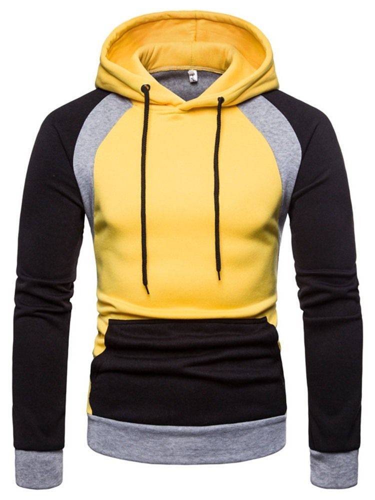 Pullover Color Block Pocket Hooded Slim Herrhuvtröjor