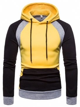 Pullover Color Block Pocket Hooded Slim Herrhuvtröjor