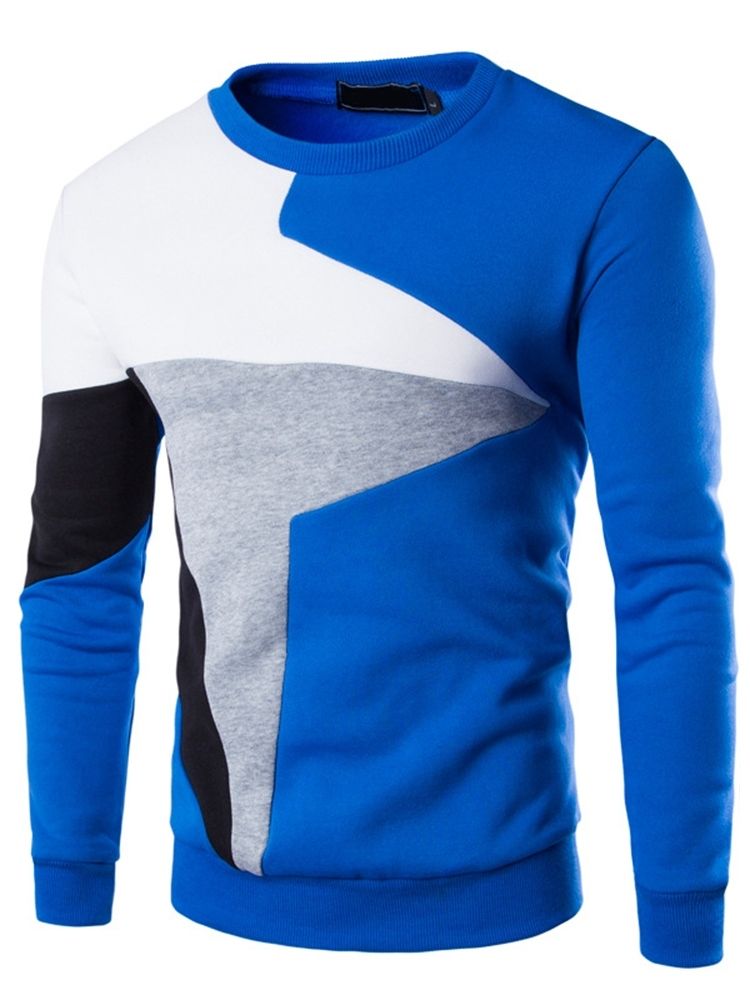 Pullover Patchwork Color Block Slim Pullover Hoodies För Män