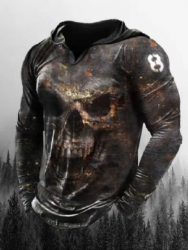 Skull Print Pullover Slim Pullover Hoodies