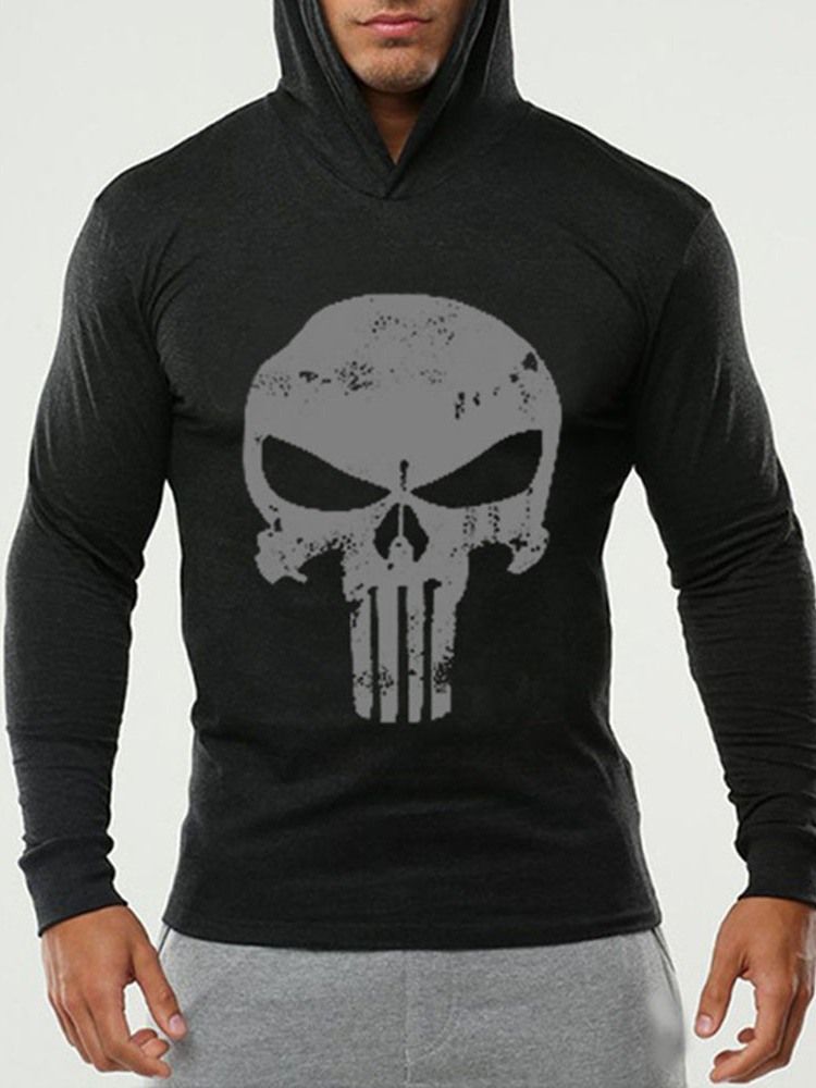 Tryck Tunn Skull Slim Pullover För Män