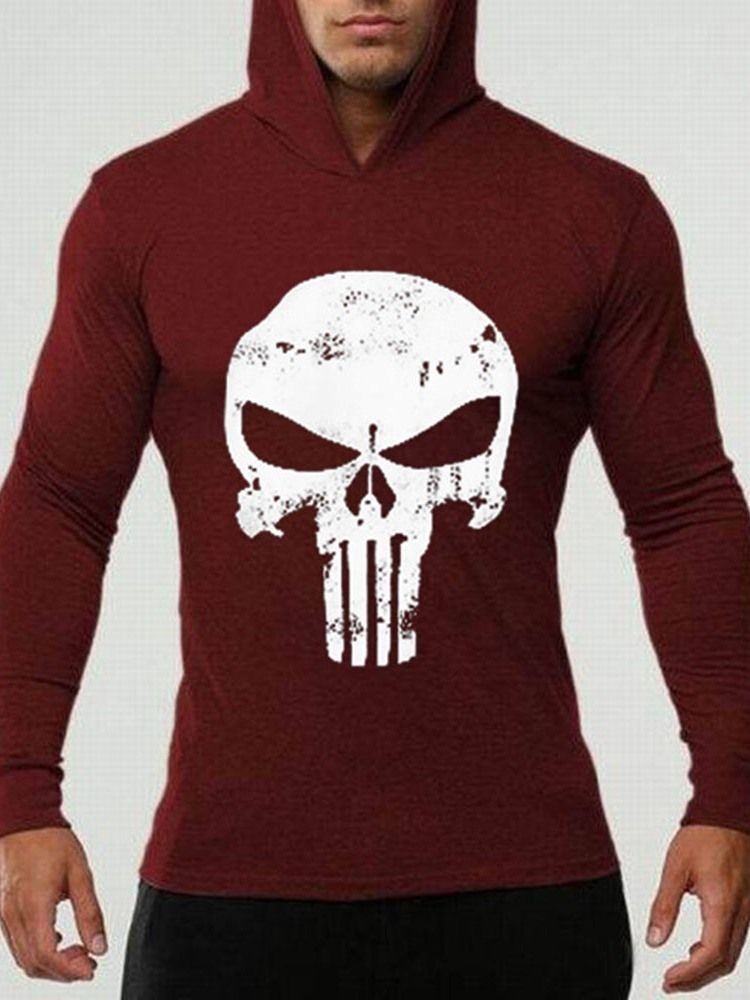 Tryck Tunn Skull Slim Pullover För Män