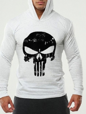 Tryck Tunn Skull Slim Pullover För Män