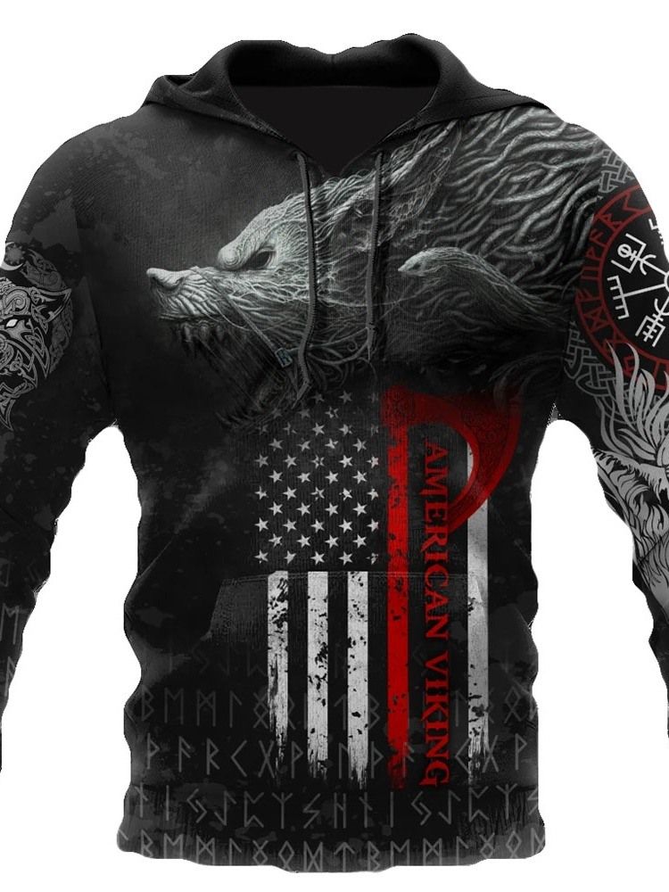 Viking Style Pullover Print Spring Slim Hoodies