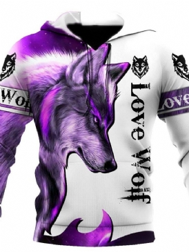 Wolf Print Pullover Slim Pullover Hoodies