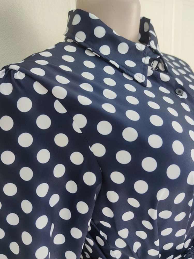 Golvlångt Tryck Lapel Polka Dots Modeklänning