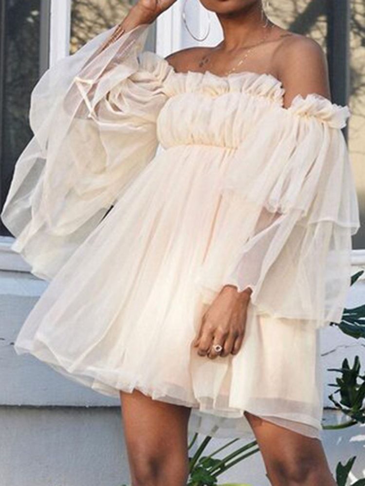 Above Knee Nine Points Sleeve Off Shoulder Fashion A-Line Klänning