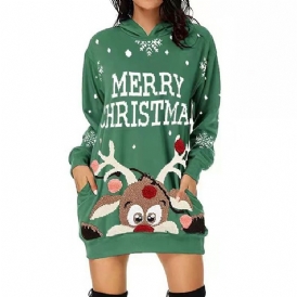 Christmas Hooded Long Sleeve Above Knee Western Pullover Klänning