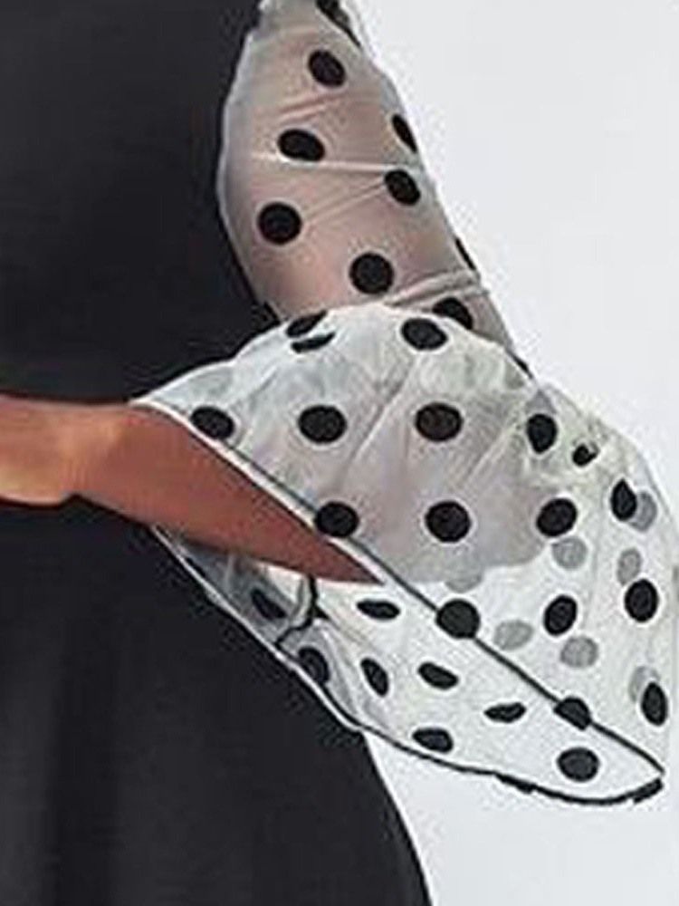 Ståkrage Genomskinlig Niopunktsärmad Tröja Polka Dots Maxi Black Klänning