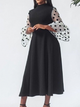 Ståkrage Genomskinlig Niopunktsärmad Tröja Polka Dots Maxi Black Klänning