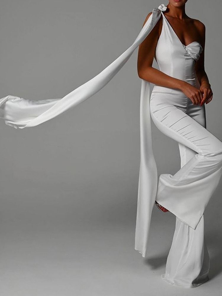 Asymmetrisk Ladylike Vanlig Slim Bellbottoms Jumpsuit