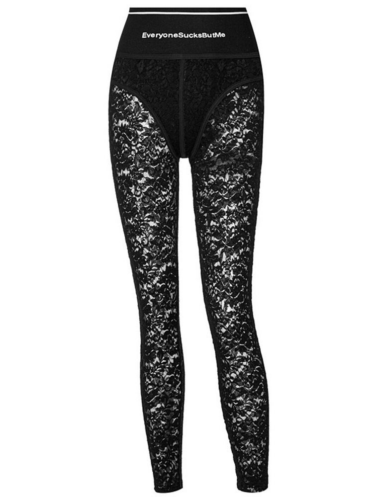 Brev Genomskinlig Skinny High Waist Full Längd Casual Byxor