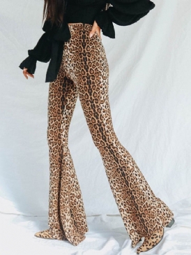 Casual Slim Leopard Full Längd Bellbottoms Byxor