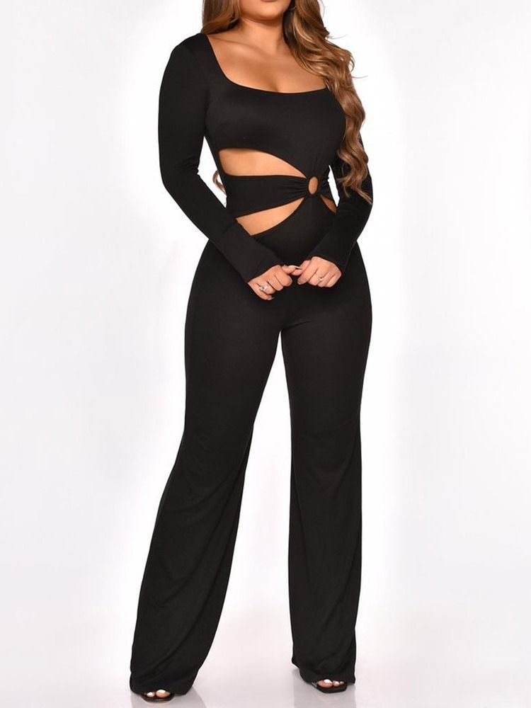 Ladylike Full Längd Vanlig Rak Jumpsuit Med Hög Midja