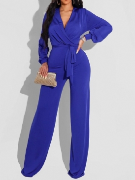 Mode Med Snörning Enkel Slim Mid Waist Jumpsuit