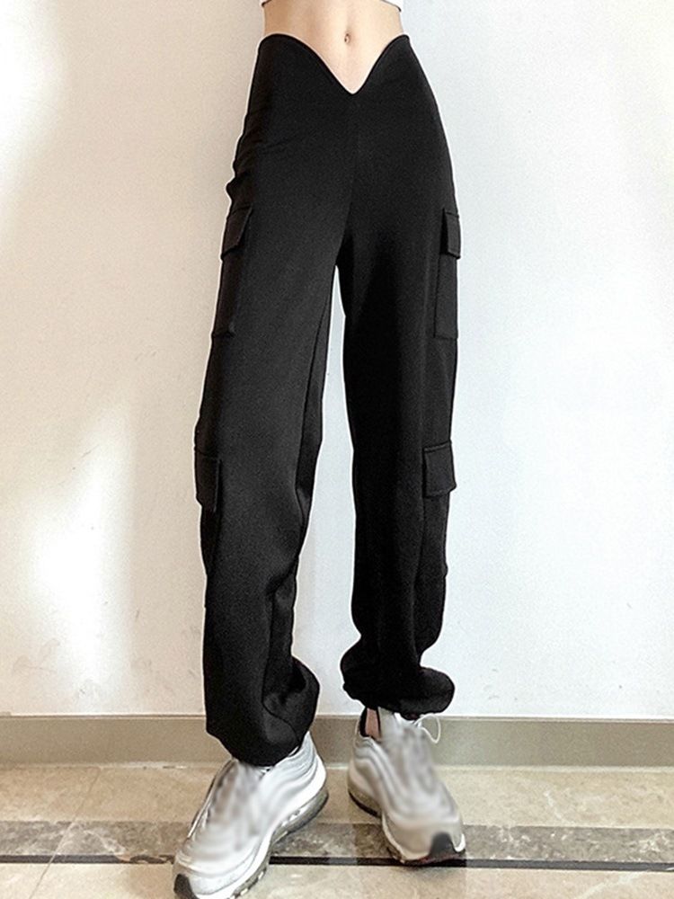 Pocket Slim Plain Full Längd Pencil Pants Casual Pants