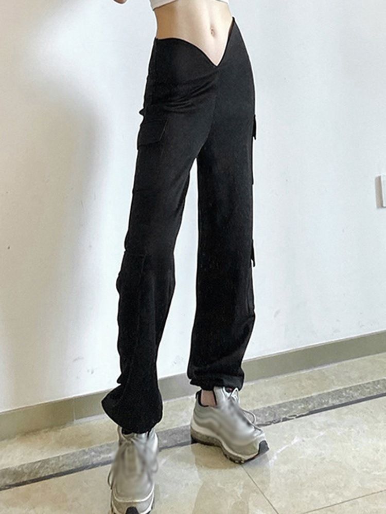 Pocket Slim Plain Full Längd Pencil Pants Casual Pants