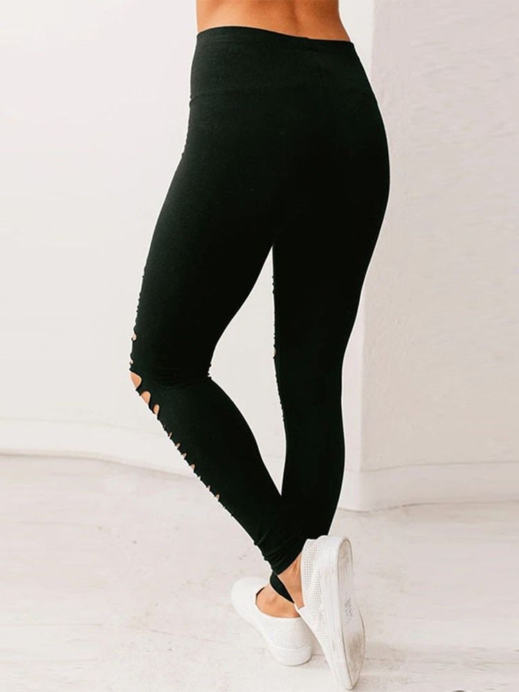 Skinny Plain Hole Pencil Pants Mid Waist Dambyxor