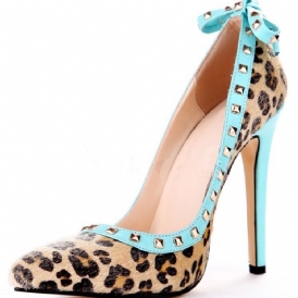 Nit Leopard Stilettklack Spetsad Tå Rosett Dam Pumps